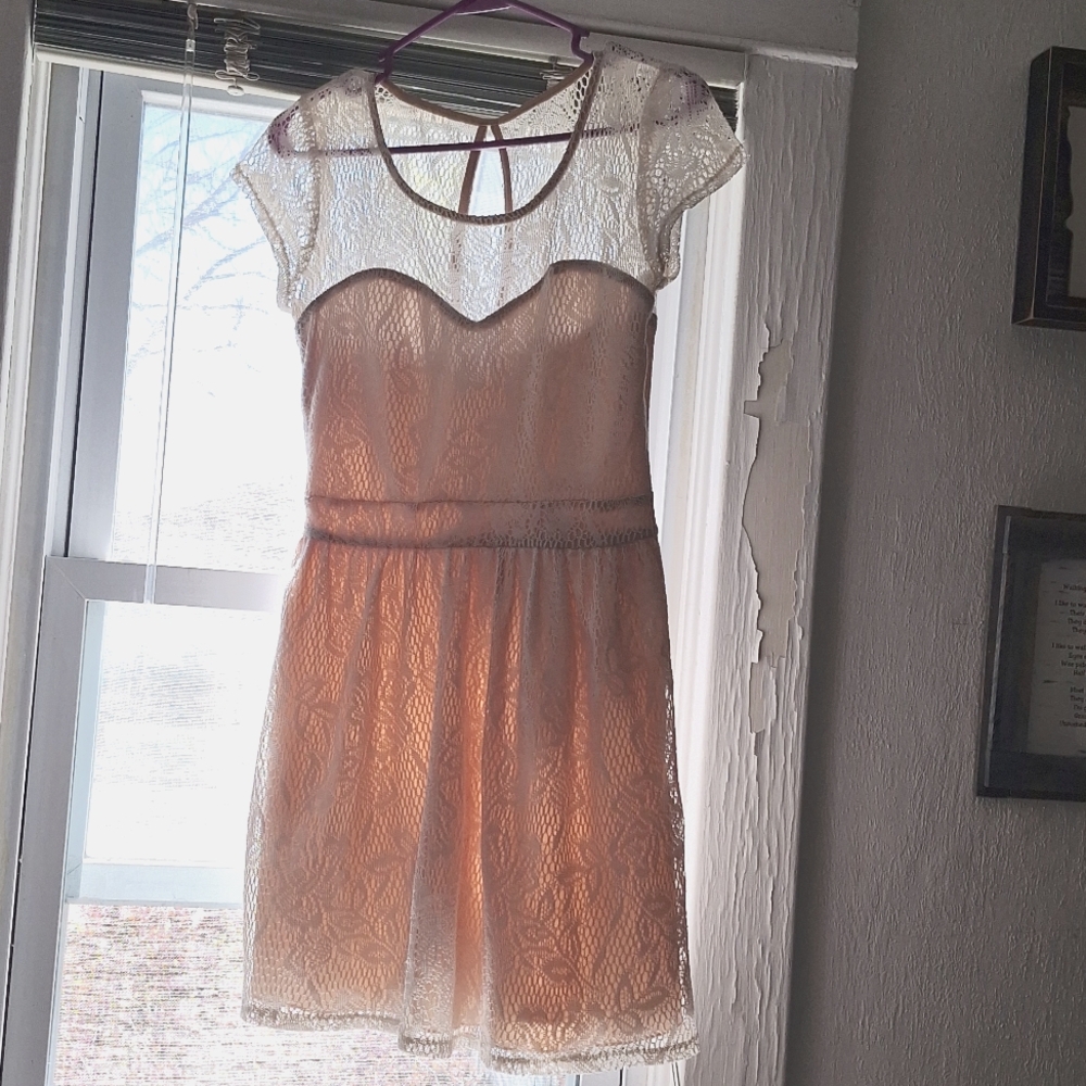 Cream and Nude Crochet Mini Dress by Speechless